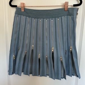 Denim Blue Jean Zipper Pleated Skirt